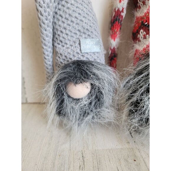 Gnome set plush gray weighted Xmas figure decor pattern unique - Picture 3 of 9